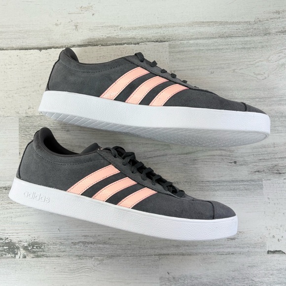 adidas Women’s Size 11 VL Court 2.0 Sneakers In Gray/Glow Pink Lace Up Low Top - Picture 6 of 11
